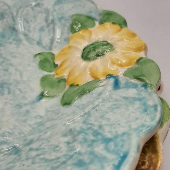 Vintage James Kent Ltd Fenton Majolica Floral Plate Made England Blue & Yellow - Picture 5 of 9